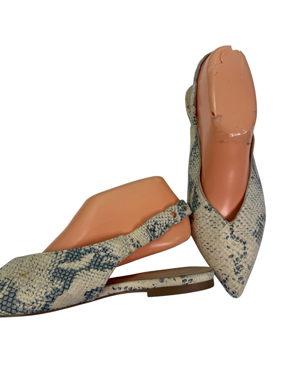Cole Haan Women's Pointed Toe Snake-Print Slingback Flats - Beige 8.5